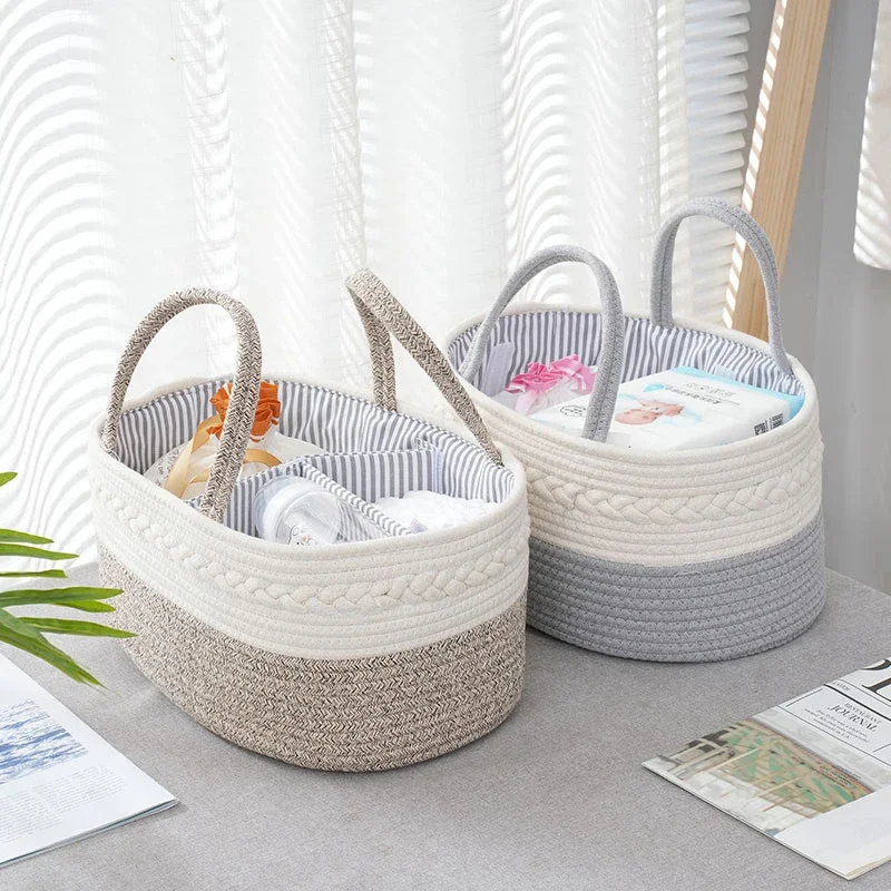 Maternity baby products storage basket portable Baby Bottle Diaper divided compartment storage basket Cotton thread weaving