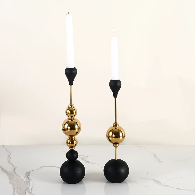 Candlestick ornaments wooden ball modern creative model living room luxury silver metal stainless steel table candle holder