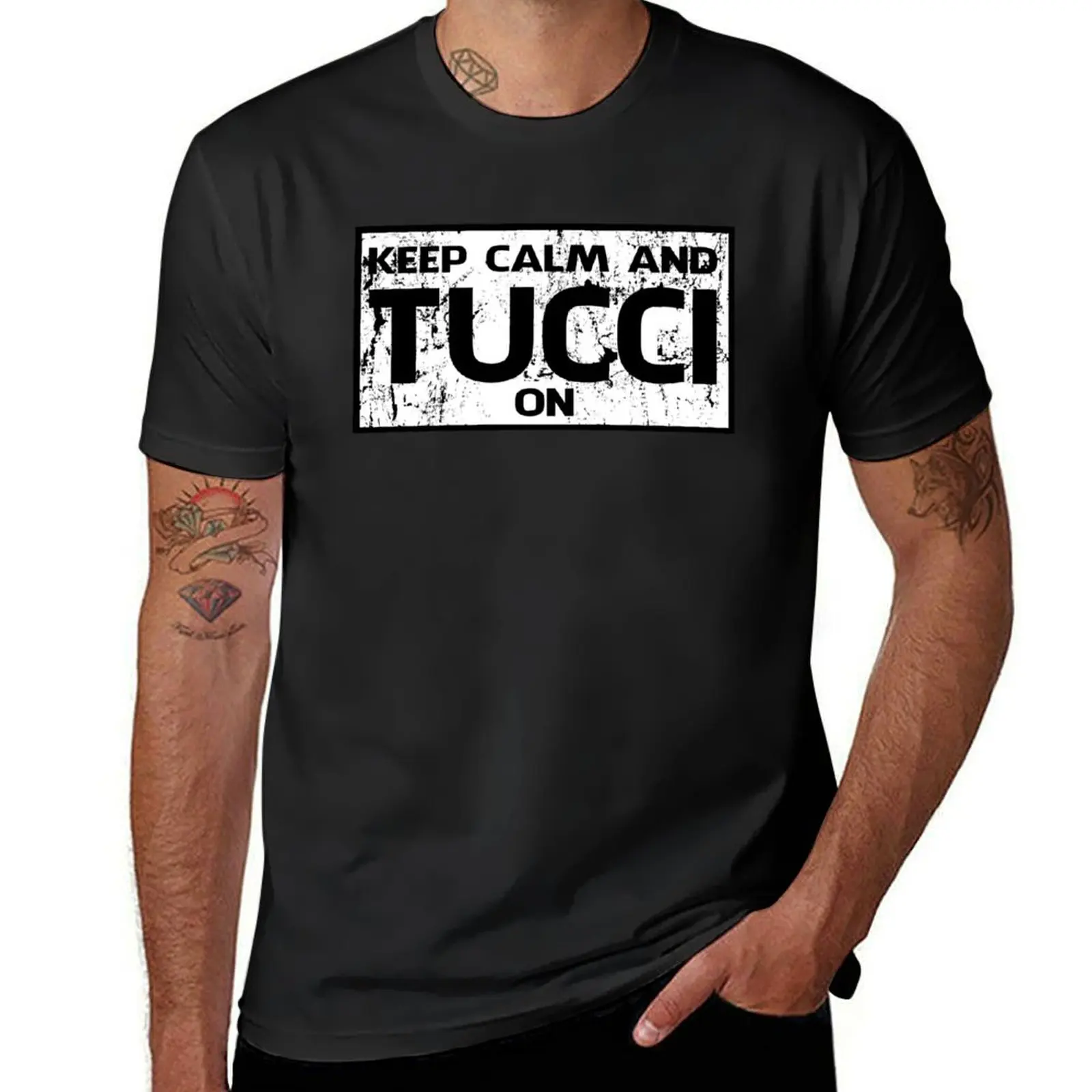 Футболка Keep calm and Tucci на одежде из аниме больших размеров, простые белые мужские футболки