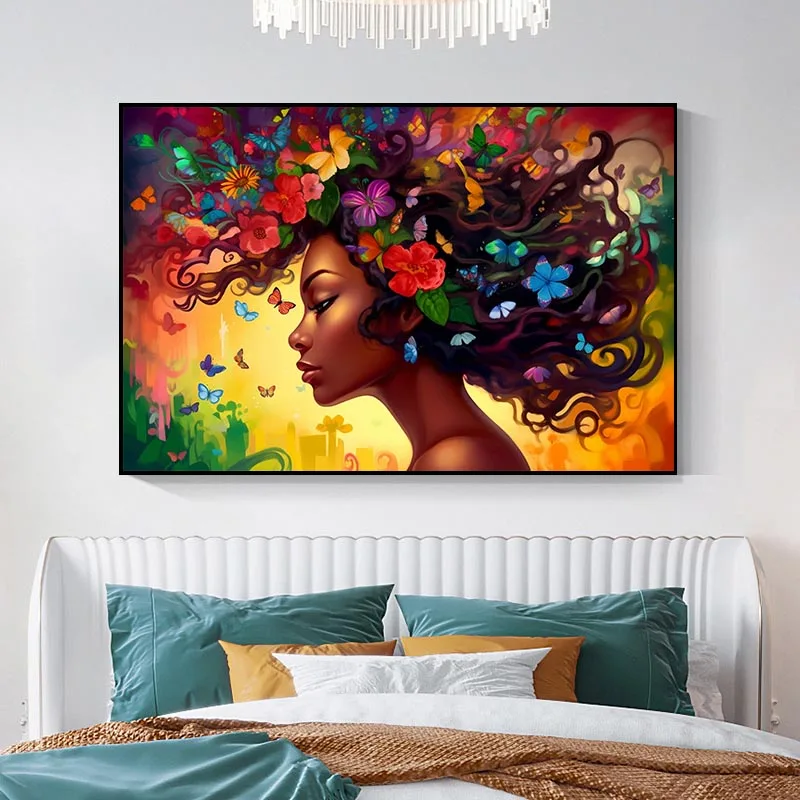 Floral Beauty Painting Beautiful African American Brown Skin Woman Poster And Prints Astronaut Painting Modern Wall Art Unframed