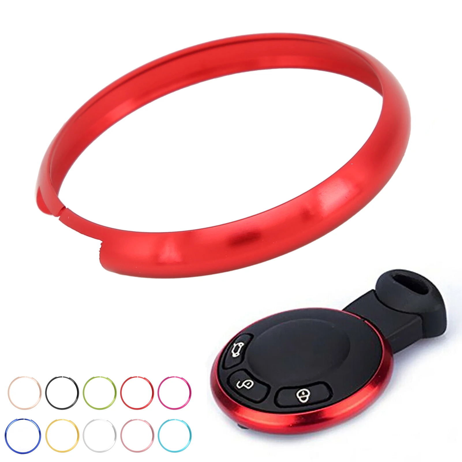 

For MINI R55 R56 R57 R58 R59 R60 Key Fob Trim Remote Key Ring Remote Key Fob Ring Trim Aluminum Alloy Replacement Smart Key Trim