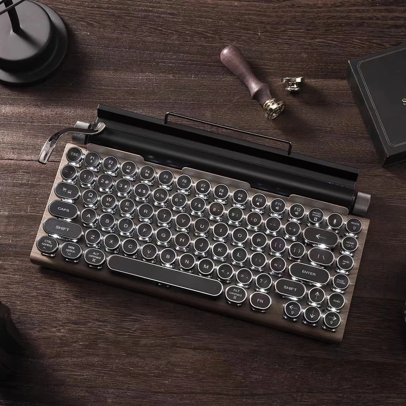 Retro Punk Typewriter-Style Blue Switch Bluetooth Dual-Mode Mechanical Keyboard with Customizable Hot-Swappable Blue Switches