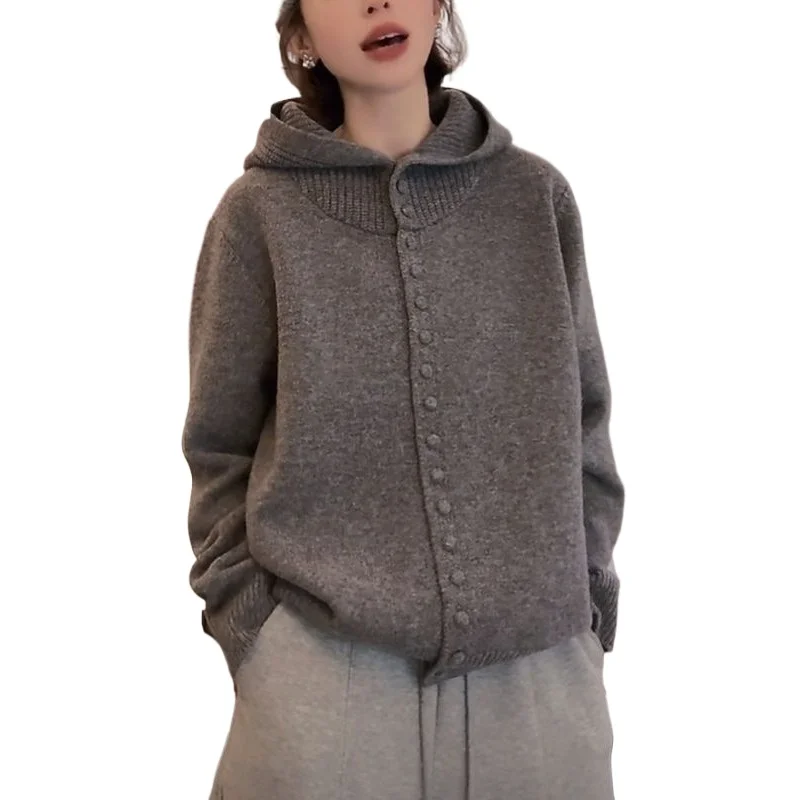 

Women's Fairy Autumn Winter Cardigan Knit Sweater Hooded Outer Wear Skinny Leisure High Soft Comfortable Niche Versatile Slim