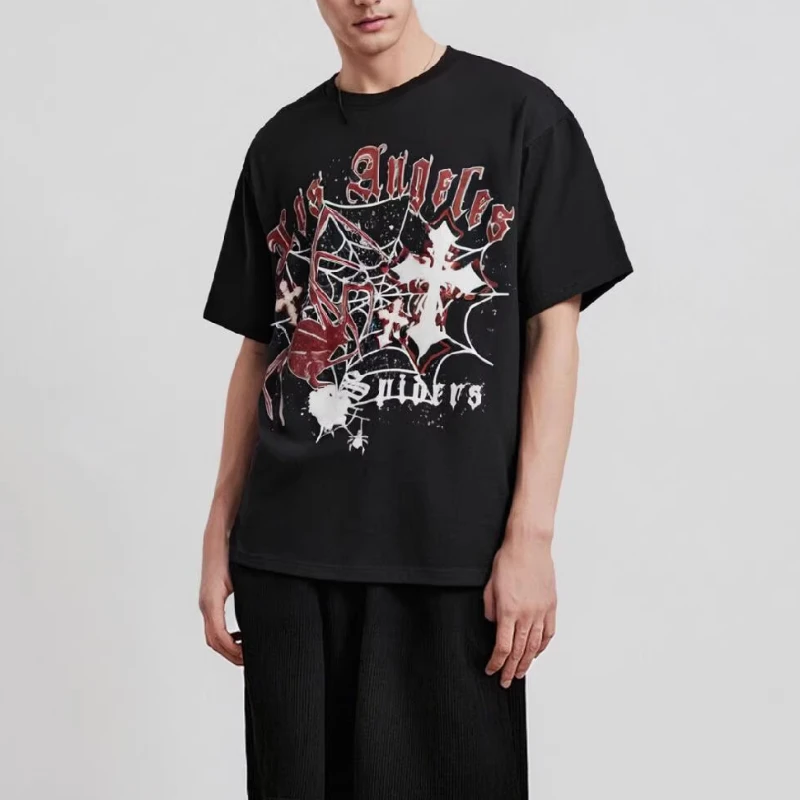 

Men's and Women Y2K Vintage Tshirt Harajuku Letter Print Casual Round Neck Hip Hop Short Sleeve Large Cotton Loose Top Clothing