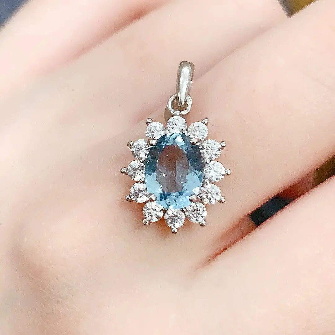 Fashion Aquamarine Pendant for Daily Wear 7mm*9mm Natural Aquamarine Silver Pendant Sterling Silver Gemstone Pendant Gift