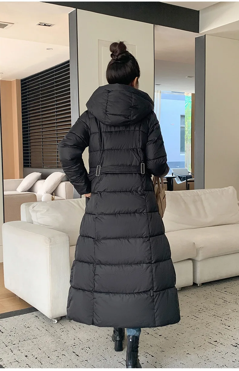 Winter Ladies Long Warm Down Jacket Big Size Puffer Outwears Thicken Hooded Down Coat Women Light Thin White Duck Jacket Parkas