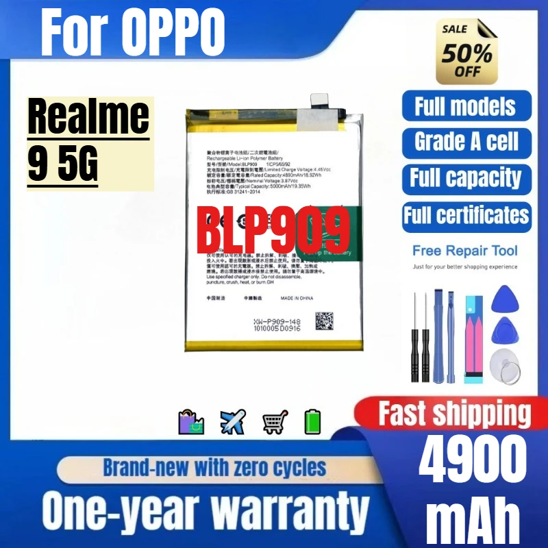 

BLP909 for OPPO Realme 9 5G Mobile Phone Battery 0 Cycle High Quality High Capacity Replacement Bateria Grade A Cell with Tools