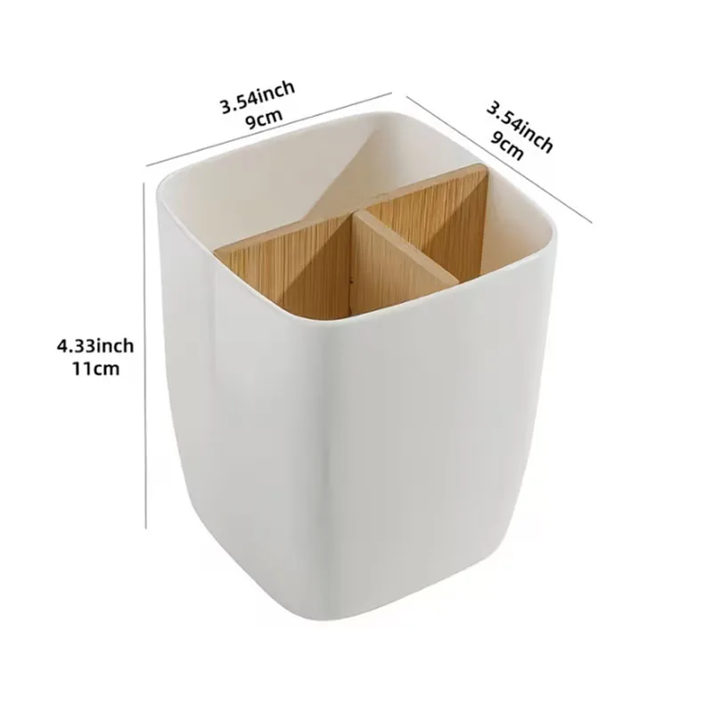 Multi‑Purpose Desktop Storage Box with Removable Bamboo Partition 3 Grids Pen Holder Remote Control Cosmetic Brushes Storage Box