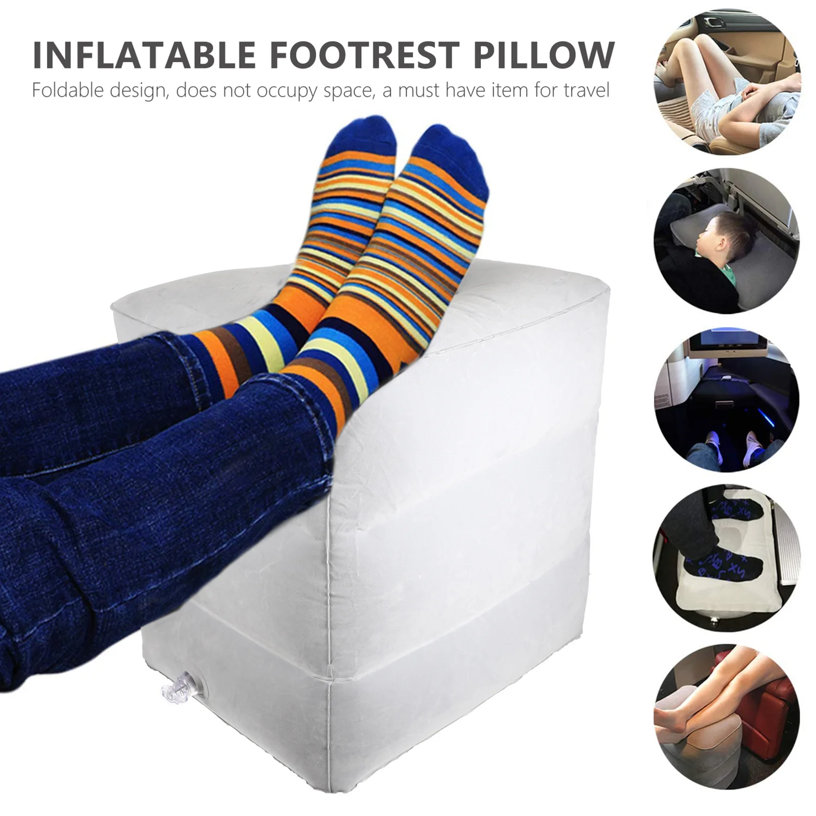 

Inflatable Footrest Pillow Adjustable Height Kids Airplane Flat Bed Elevate Feet Legs Comfortable Long Trips Cushion