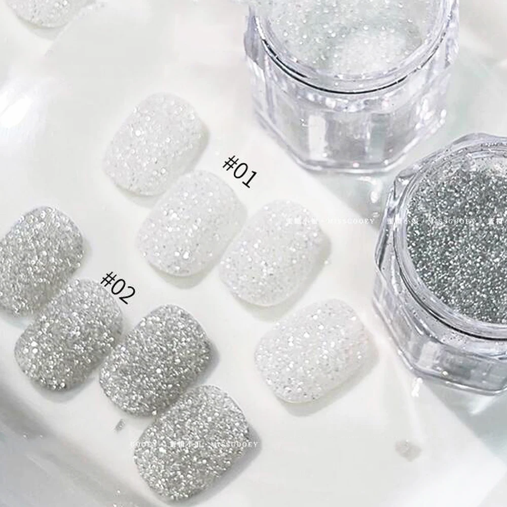 3g/Jar Shiny White Silver Sugar Powder Nail Glitter Iridescent Diamond Pigment Dust High Glossy Candy Powder Nail Art Rub Powder