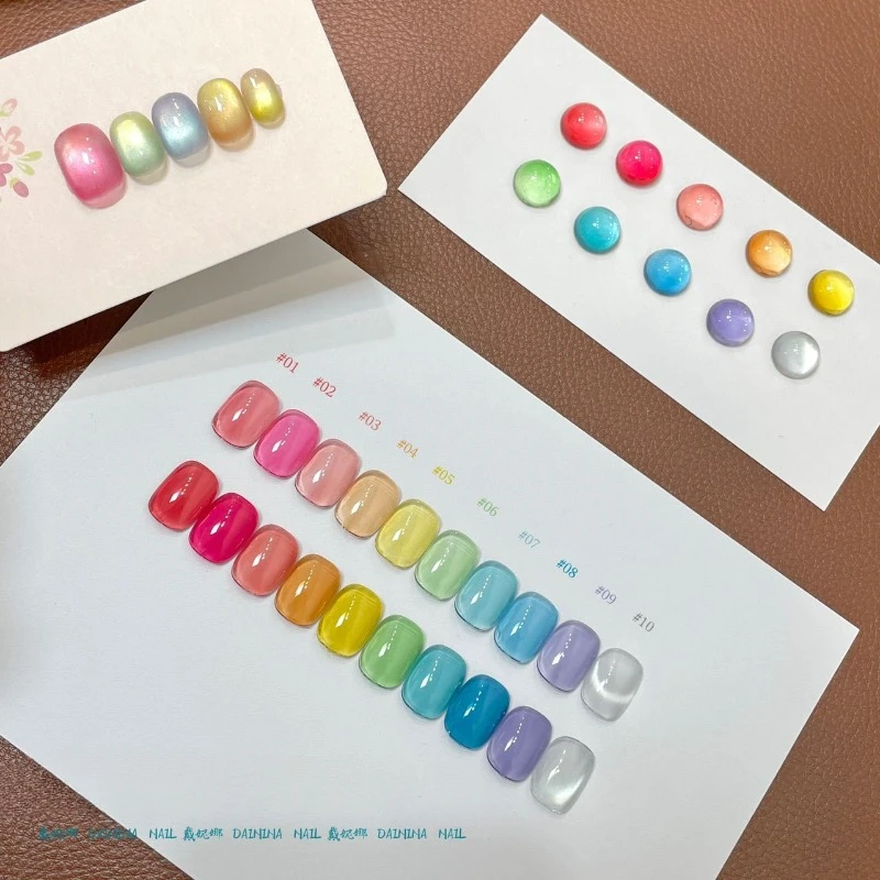 

10Colors Universal Base Cat-Eye Gel Iced Frosted Crystal Brightening Gel Polish Kit Long Lasting Salon Professional Nail Art Kit