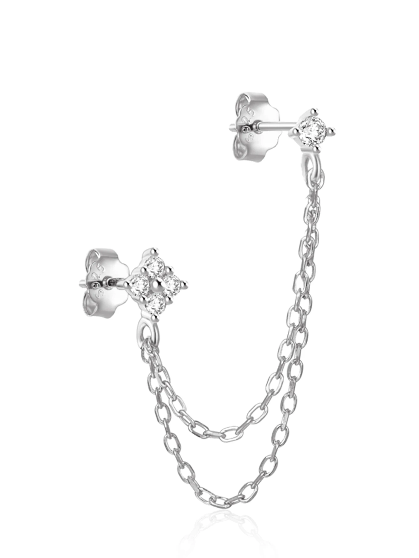 ROXI 1 Stück S925 Silber Verbundene Kette CZ Tragus Stud Doppelketten-Knorpelpiercing Einfacher Eleganter Ohrring für Tägliche Anlässe – Detail 4