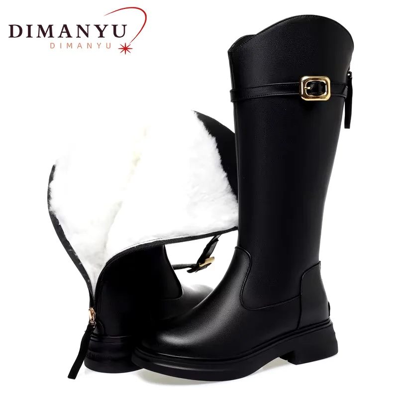 

DIMANYU Knight Boots women's Large Size 2024 New Natural Wool Female Knee-high Boots Genuine Leather Ladies Winter Boots