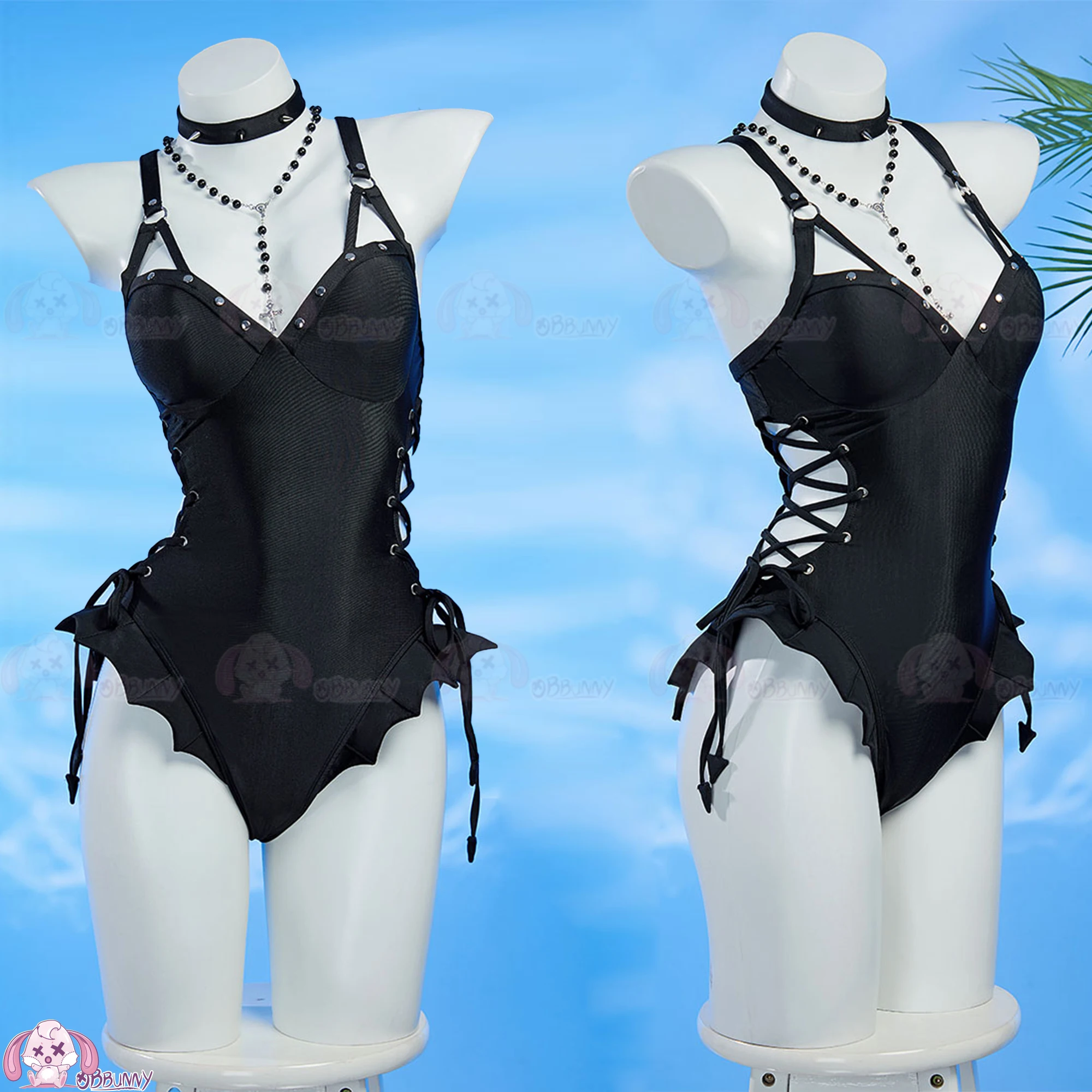 

Misa Women Cosplay Costumes Swimsuit Black Bat One Piece Swimsuit Punk Gothic Vintage Cross Lace-up Retro Dark Swimwear 2026