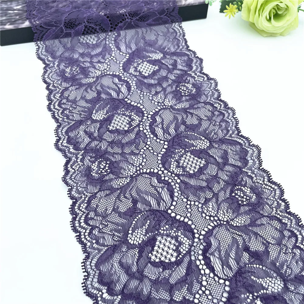 3y/lot Width 17.50cm Dark Purple Shiny Elastic Lace Trim Skirt Hem Underwear Sewing Craft DIY Apparel Fabrics Lace For Clothing