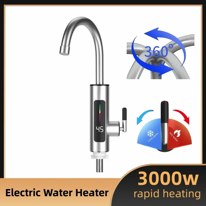 Calentador de agua eléctrico de 3000W y 220V, grifo 2 en 1 para cocina, sin depósito, de acero inoxidable