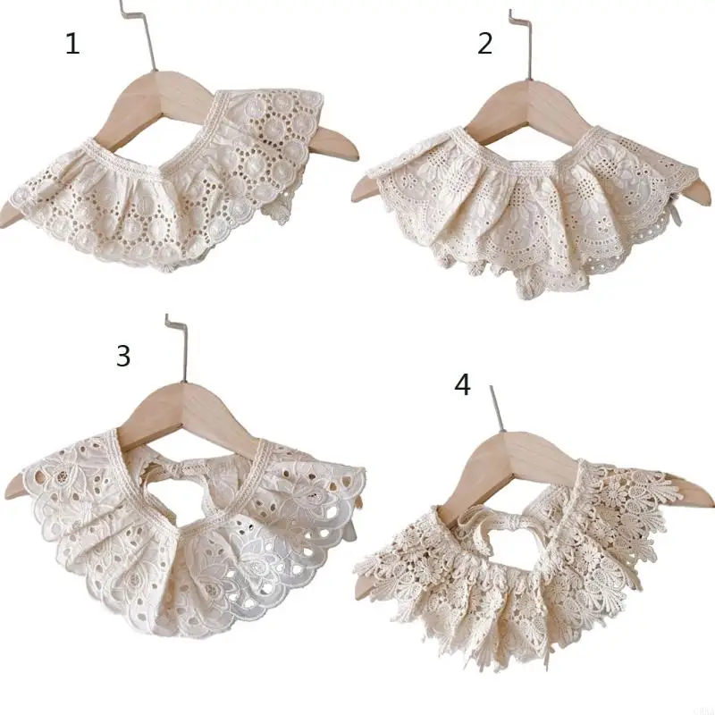 C5AA Big Shawl False Collar for Baby Girls Country Ctyle Dickey 4 Types Hollow Out Lace Floral Fake Collar