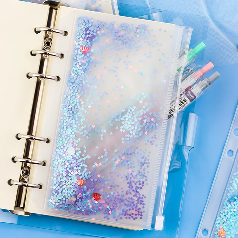 

6pcs Pvc Binder Pockets Document Storage Bags Business File Organizer Loose Leaf Pouches 6 Holes Zipper Folders A6 Size For