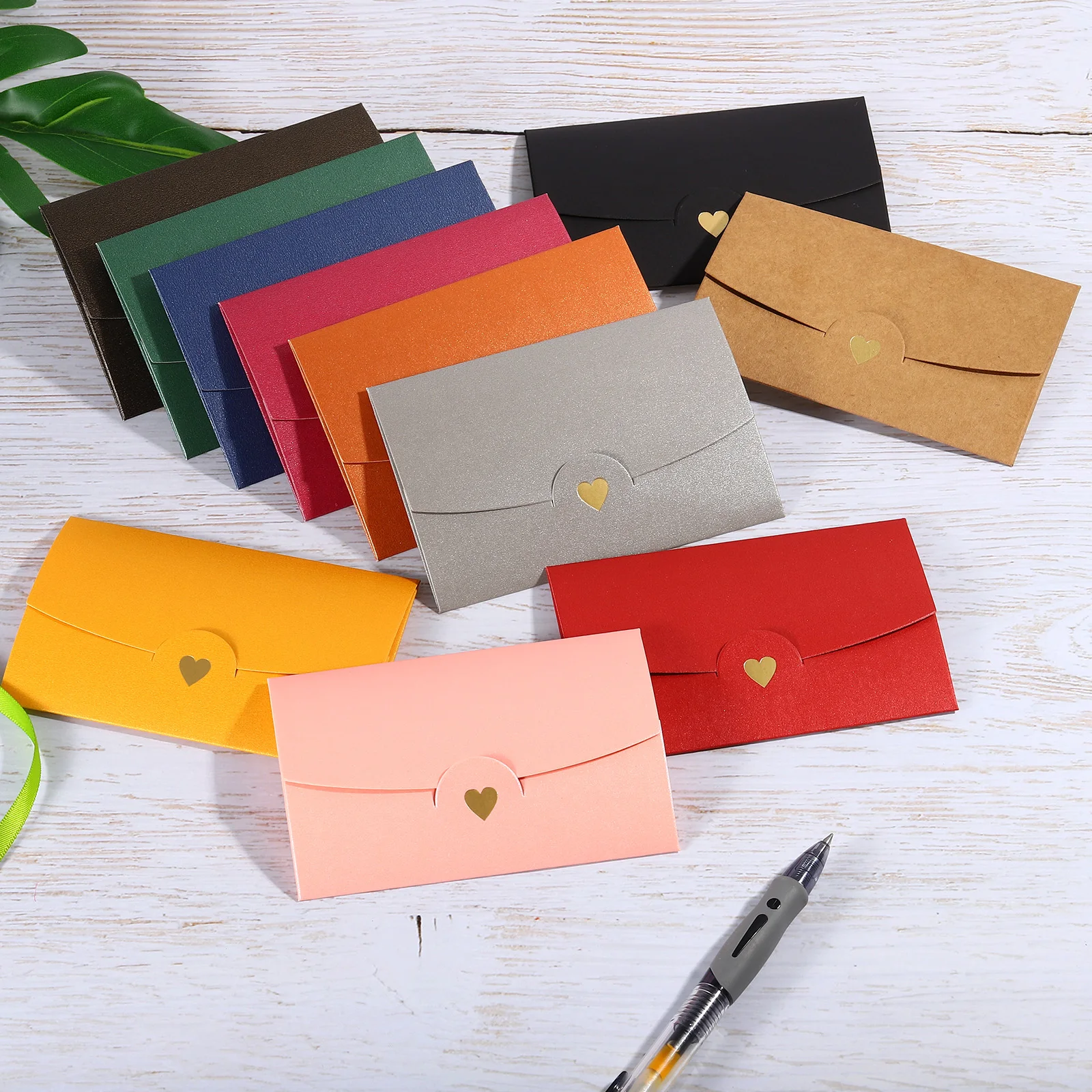 20Pc 10.5*7cm Pearl-coated Paper Mini Envelope Small Gift Card Holder Retro Gold Heart Business Invitation Envelopes for Wedding