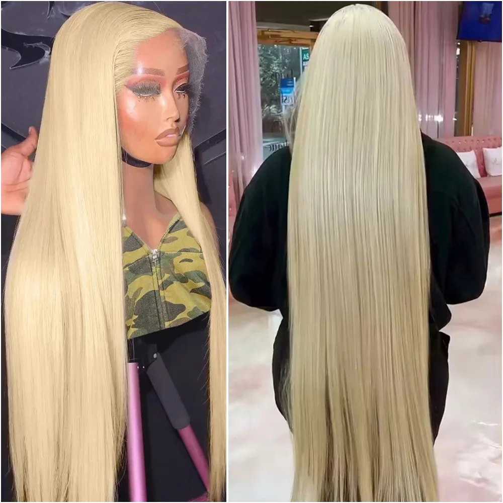 

200% Density 613 Honey Blonde Colored Lace Front Wigs Straight Human Hair 40 Inch Pre Plucked 13x6 HD Lace Frontal Wig For Women