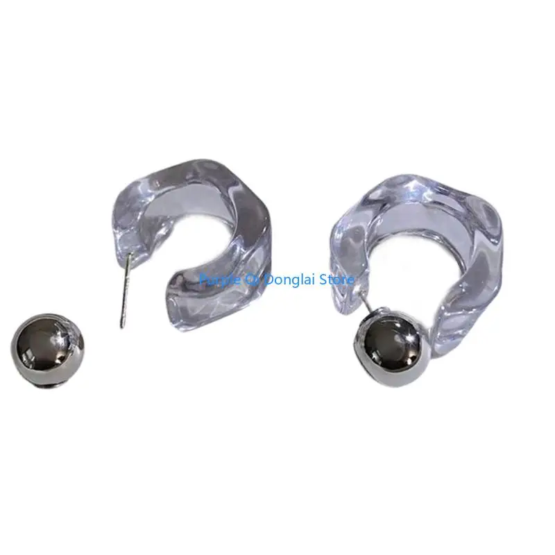 L21E Fashionable Lucite Statement Earrings Unique Diamonds Cut Light Comfort Fit Trendy Geometric Ear Studs Adornment