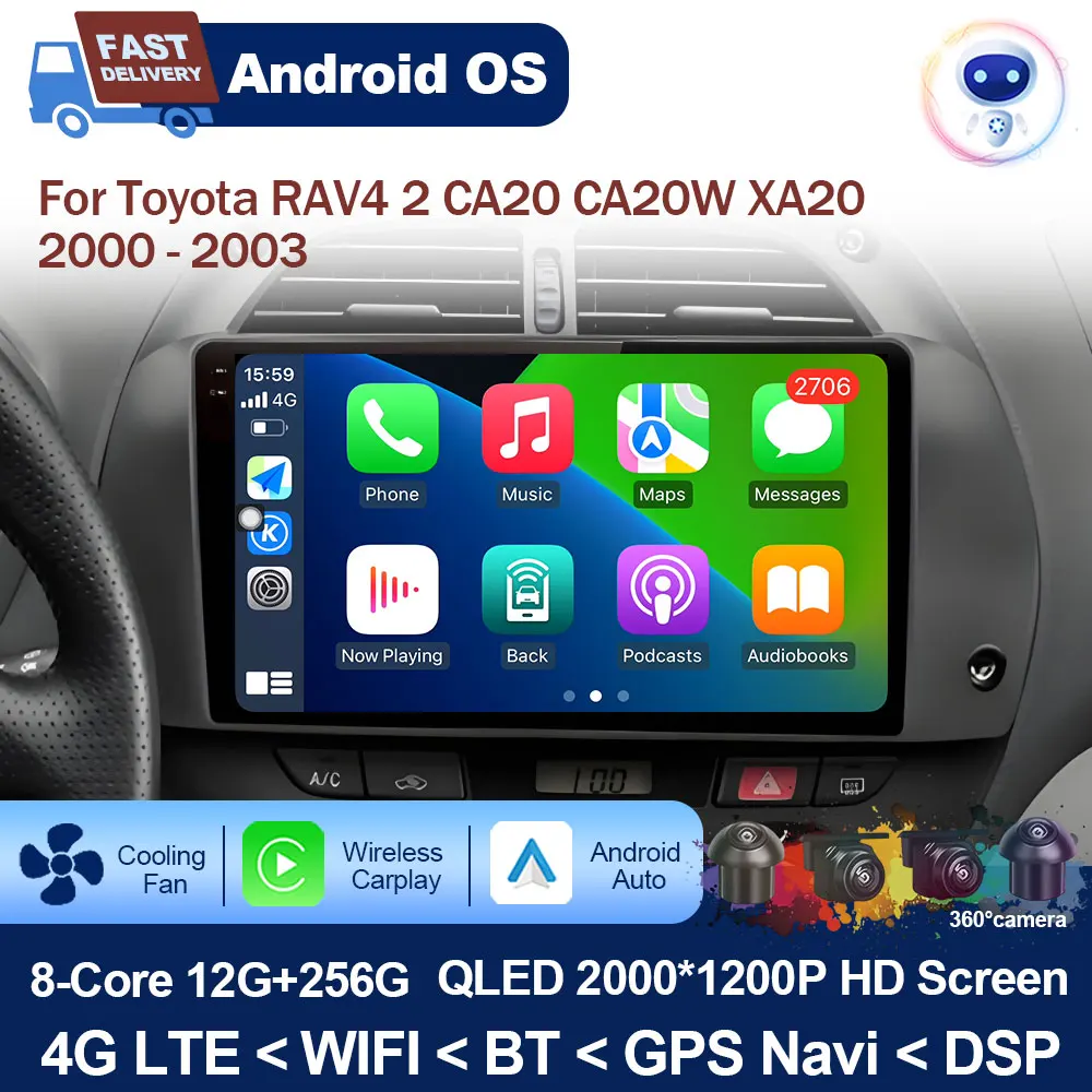 

9-дюймовый автомобильный мультимедийный радиоплеер для Toyota RAV4 2 CA20 CA20W XA20 2000-2003 гг., беспроводной Carplay GPS Navi WiFi BT Android System