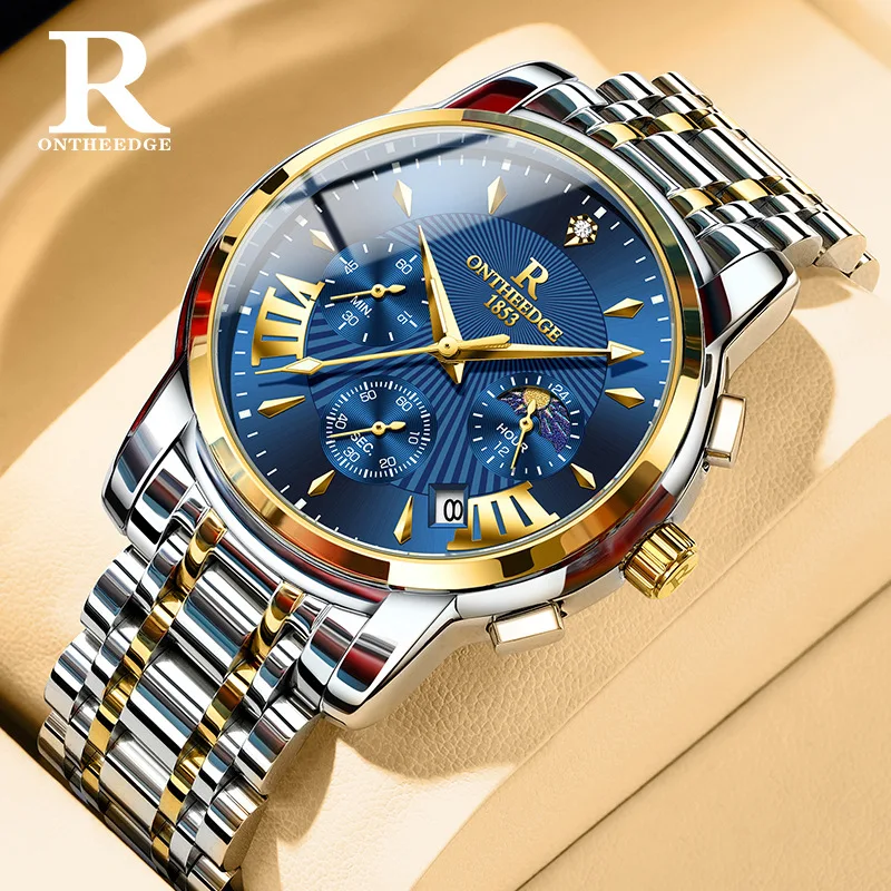 Montre à quartz pour hommes à la mode avec cadran scintillant dans le noir, design de style mécanique, bracelet en acier, cadeau élégant pour lui