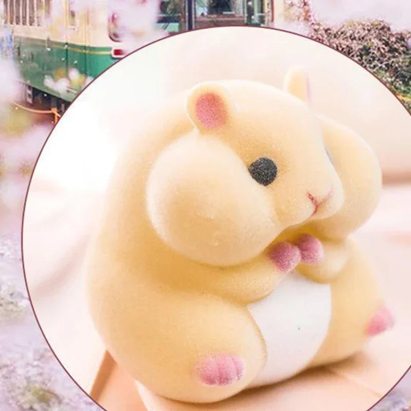 Japan YELL Gashapon Toys Cute Fatty Milky Soft Hamster Flocking Plush Dolls Squeeze Anti Stress Relief Squishy Collect Ornaments