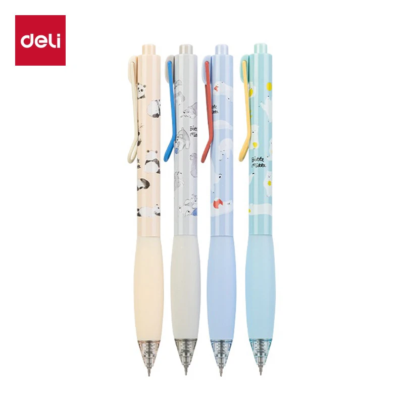 Deli 4pcs 0.5mm Black Ink Quick-drying Kawaii Gel Pen Cute Pen Stationery Student Supplies Gift Office Supplies Signing Pen