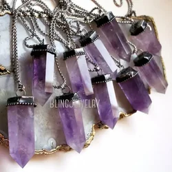 10pcs Amethyst Crystal Collar Arcane Necklace Purpple Goth Halloween Y2k Stainless Steel Chain Wicca Boho Women Jewelry