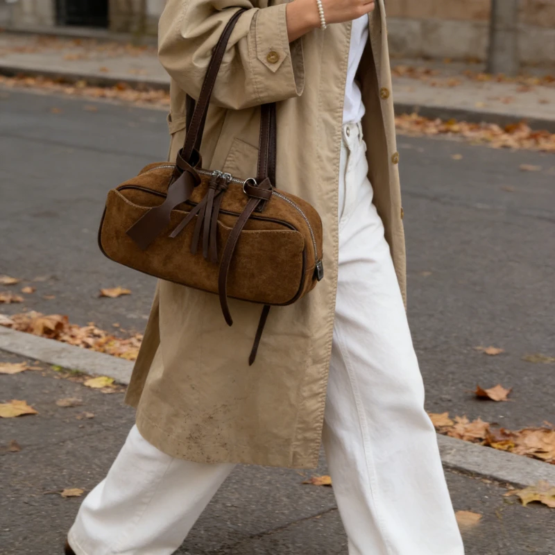 

Vintage Suede Women Bag New Fashion Large Capacity Shoulder Underarm Bag Versatile Commuter Handbag Elegant French Baguette Bag