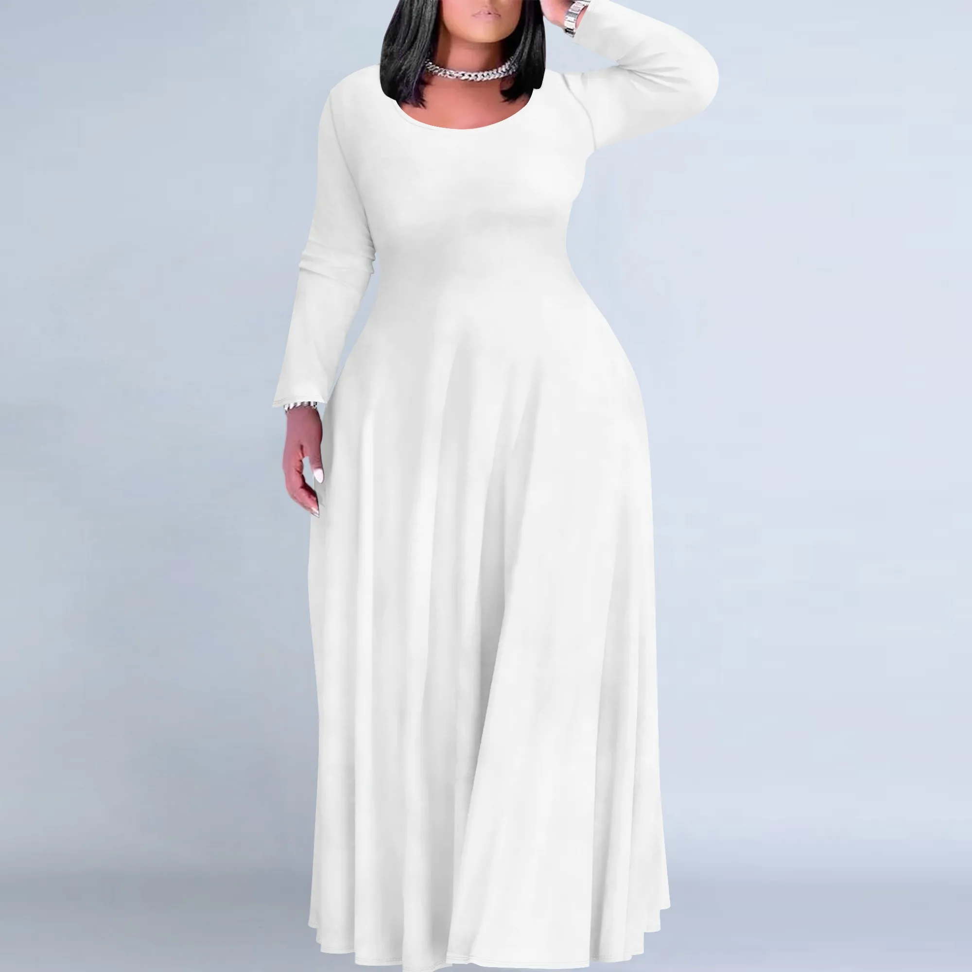 

Women's Plus Size African Ethnic Style Maxi Dress Long Sleeve Tank Dress Autumn T Shirt Beach Maxi Dress with Pockets