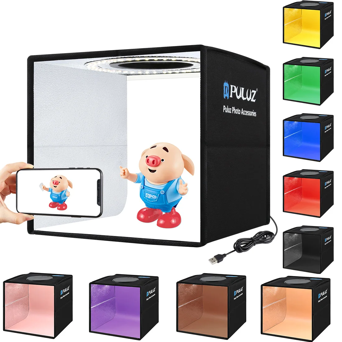 Portable Desktop Foldable Mini Softbox with Ring Lamp Light 6PCS 12 Colors Backdrops for SLR Smartphone Shadowless Photography