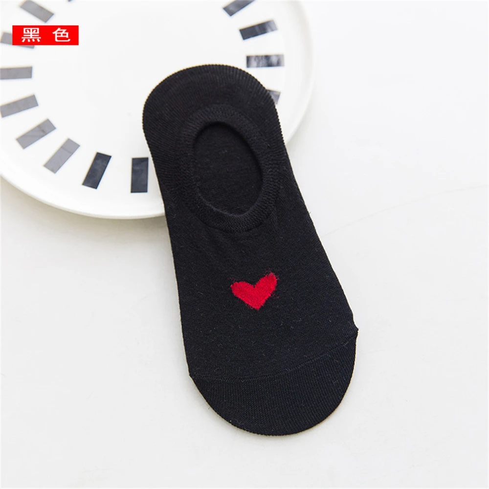 New Women\'s Summer Red Love Heart Breathable Soft Cotton Short Socks Unisex No-Slip Invisible Sokken Dropship