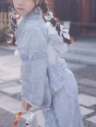 Women Japanese Traditional Kimono Lace Long Dress Cosplay Costume Photography Dress Stage Performance Wear