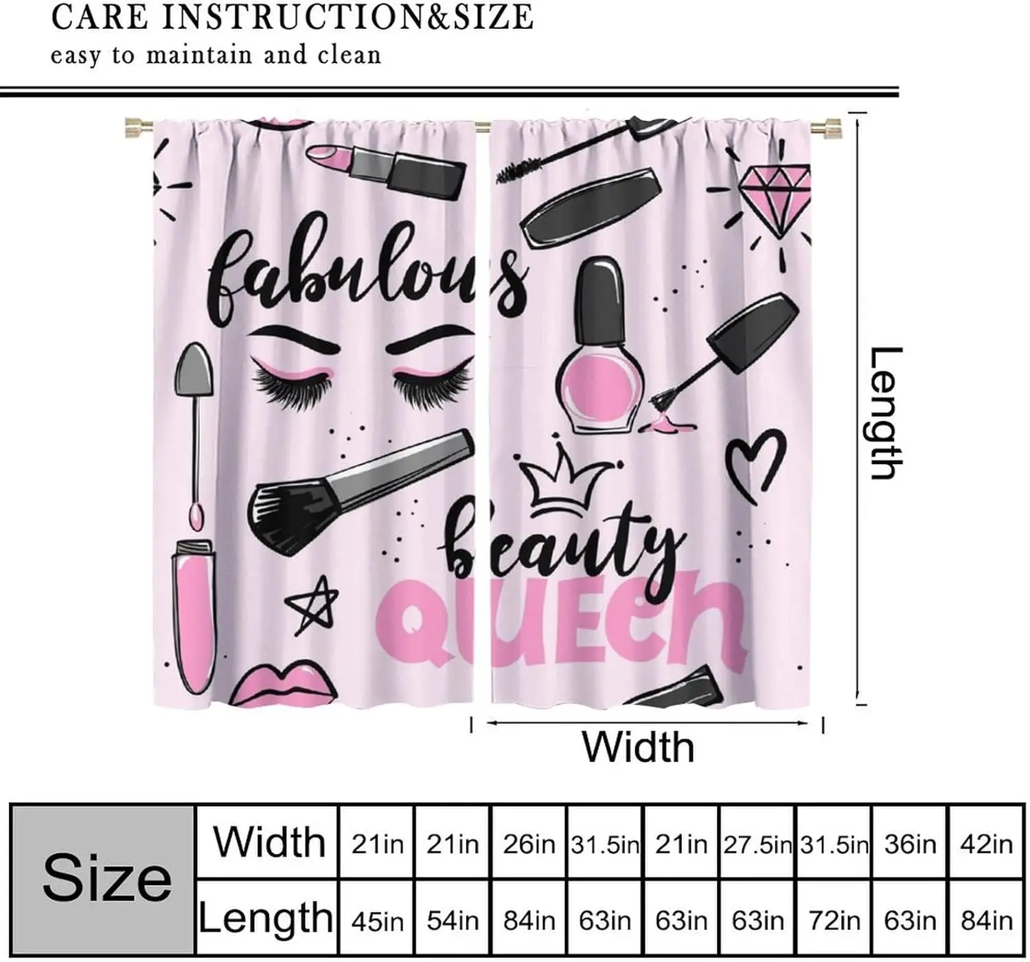 Fashion Makeup Curtains Pink Theme Lipstick Perfume Girl Makeup Blackout Window Treatment for Kids Girl Bedroom Cloakroom Decor
