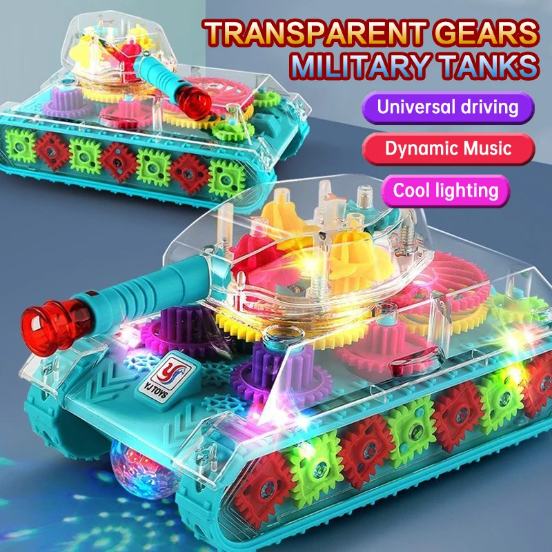 Colorful Sound And Light Gear Rotation Simulation Tank Toy Car Universal Walking Baby Gift Holiday Toy