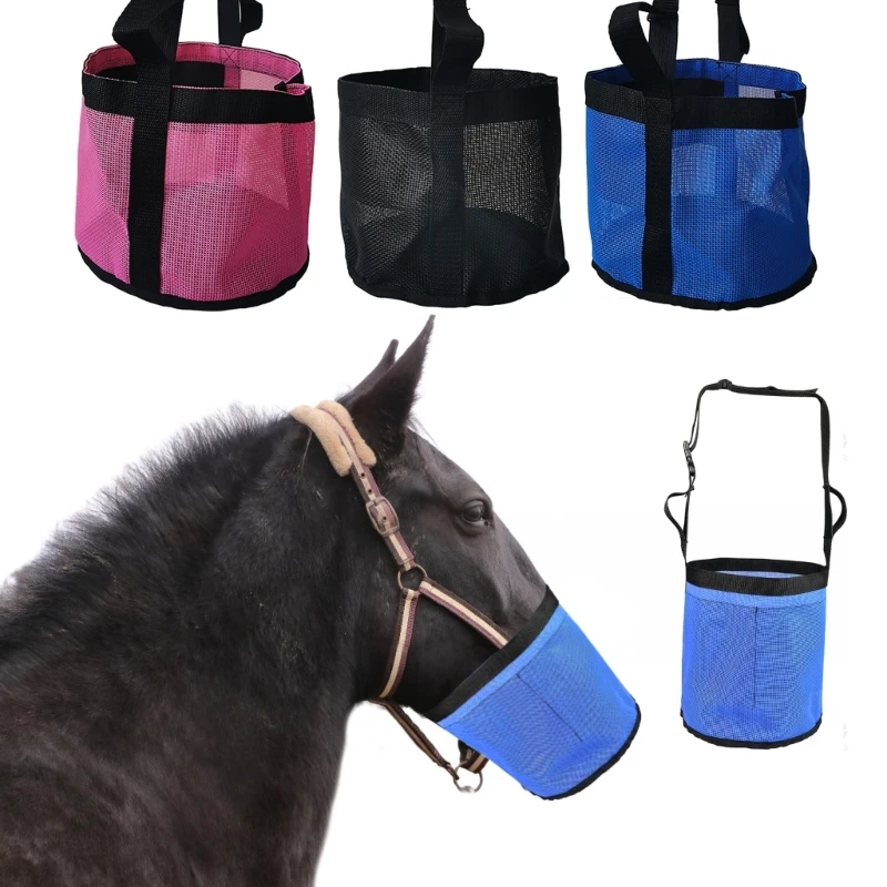 Horse Feed Bag Horse Feeding Hays Bag Hays Bucket with Adjustable Strap, Mesh Feed Bag Hays Storage Bag Slow Feed Bucket