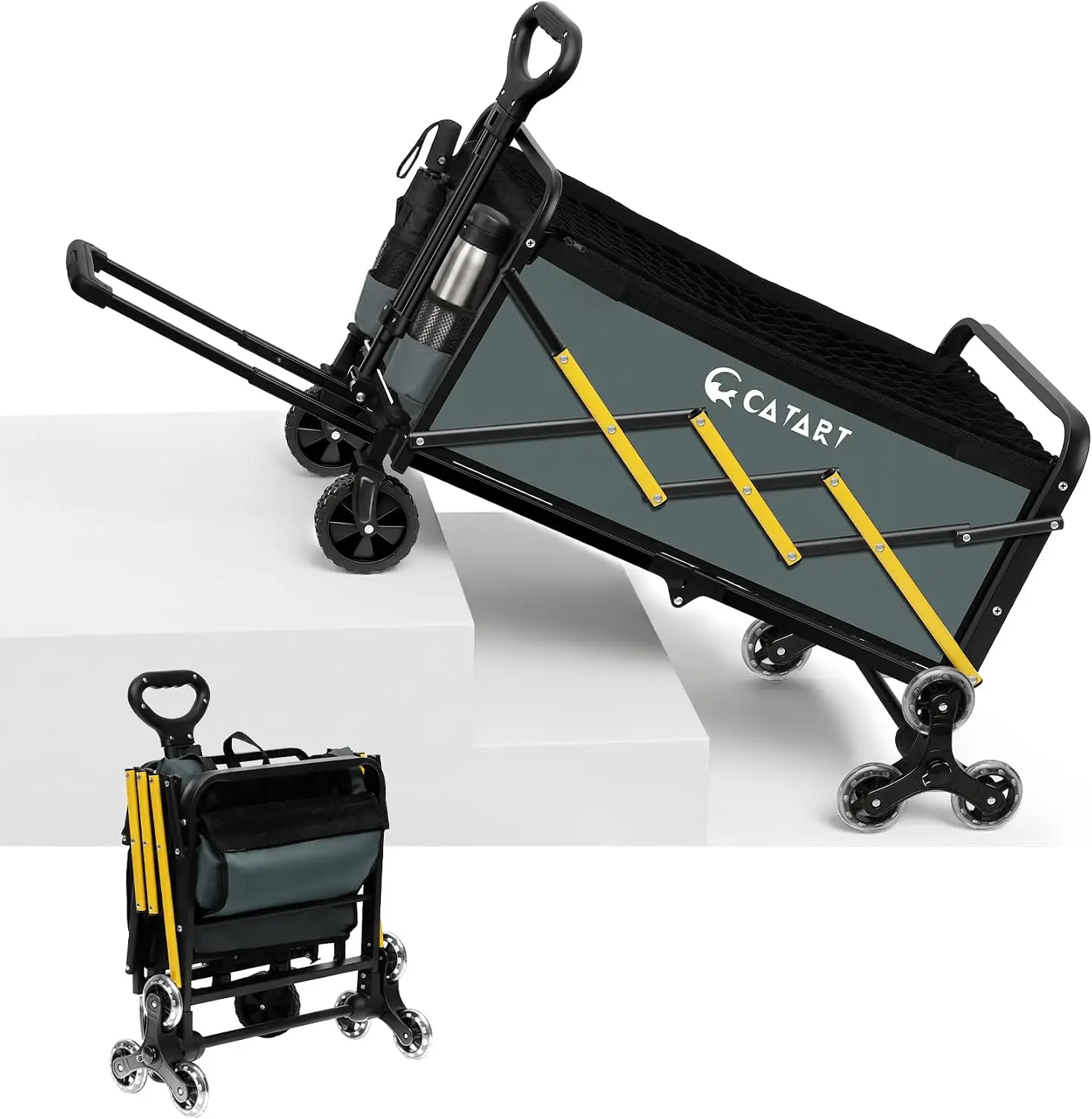 2-in-1 Collapsible Stair Wagon Utility Cart, Folding Design with Triangular Wheels