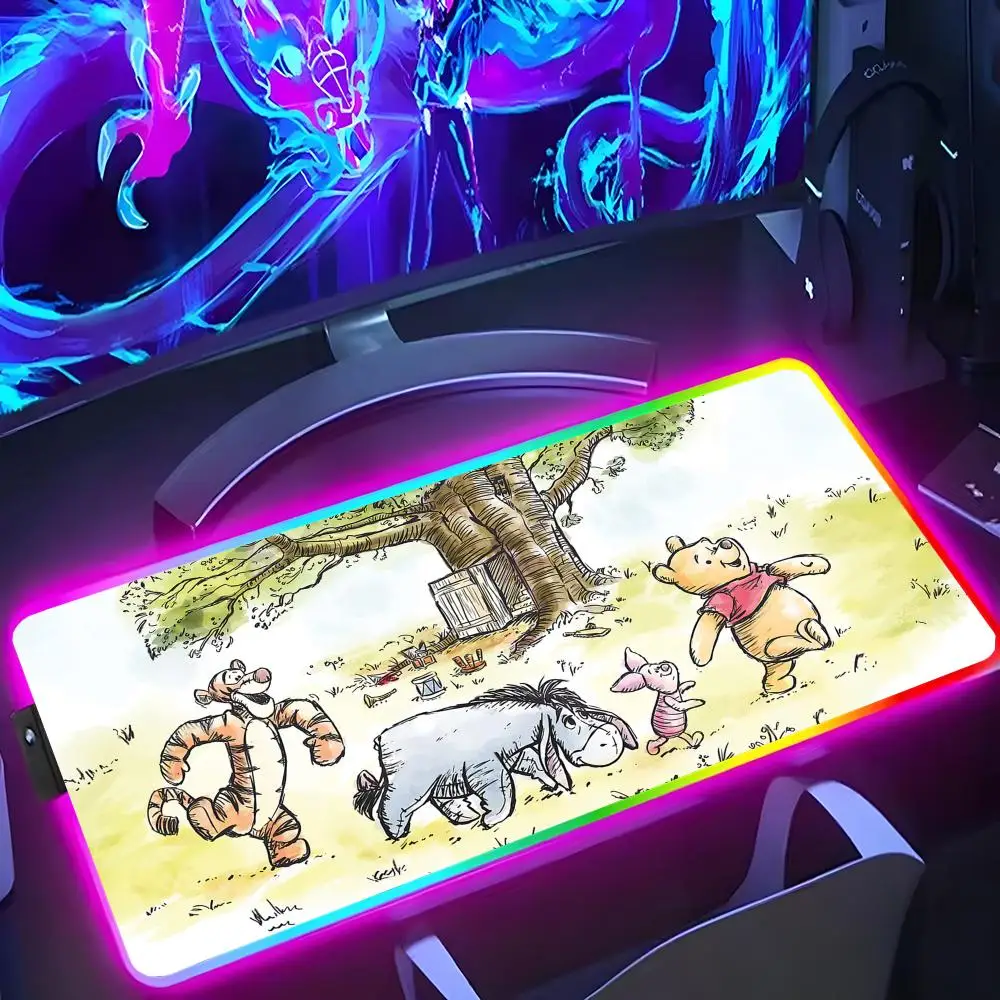 

Winnie Pooh Mouse Pad RGB Luminous 900X400mm Large Table Mat Non-slip Extra Large Game Office Mouse Pad