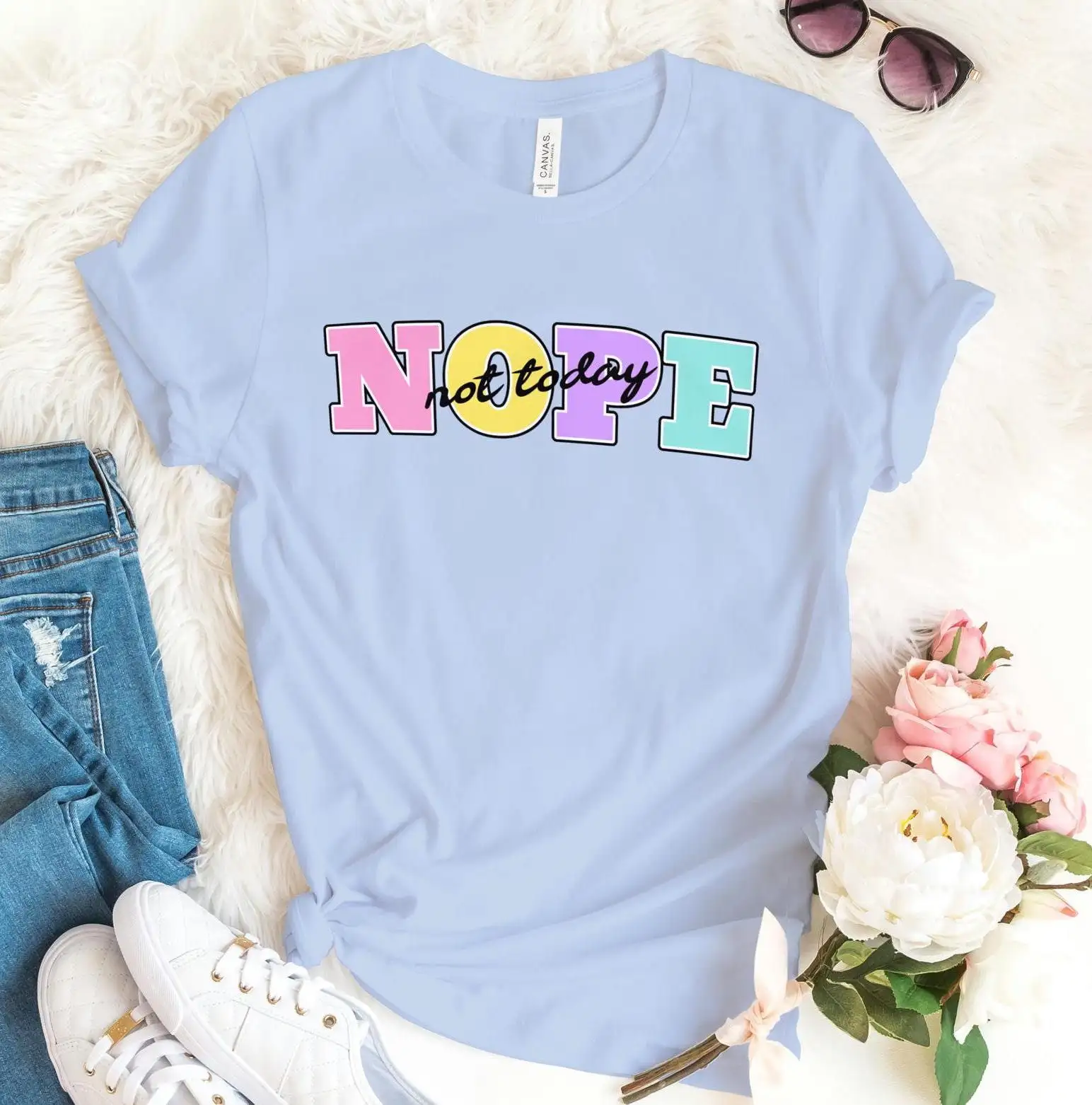 Nope Not Today T Shirt Sarcastic Quote Humor Funny Retro Gag Sassy Postpone 90S