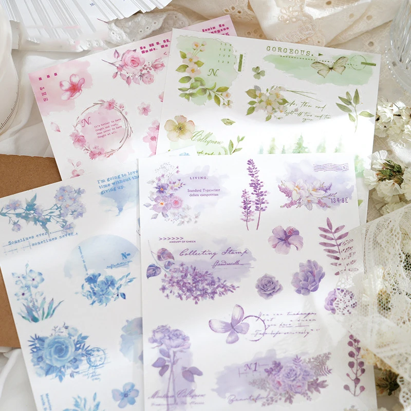 

Fuchun Flower Series Vintage Watercolor Floral Landscape PVC Transfer Sticker Creative DIY Journal Material Collage Stationery