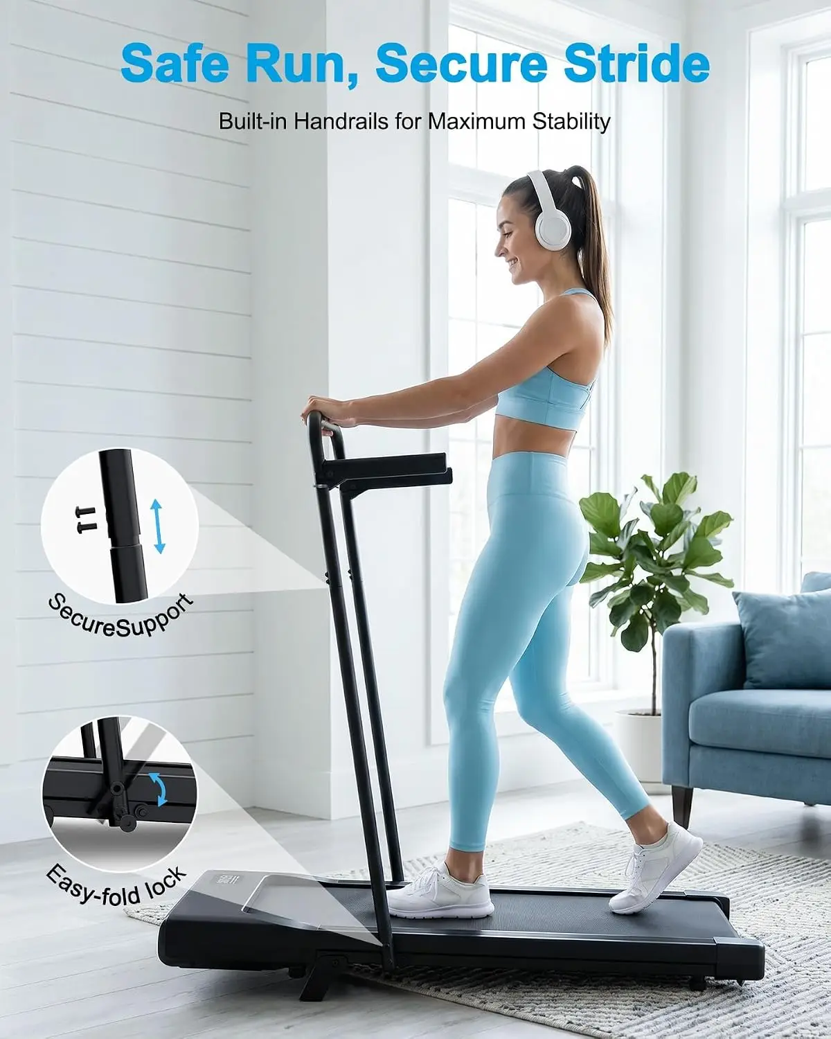 Walking Pad with 6% Incline and Handle Bar, Smart AI App Control, Home Use
