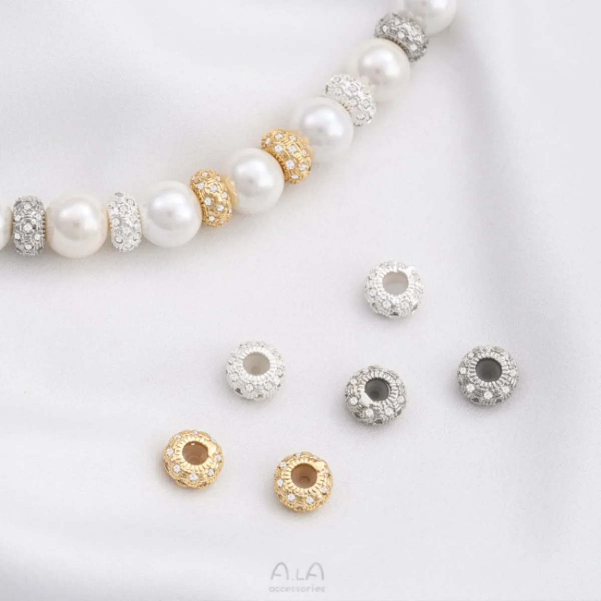 1pcs 7.5x4mm14K Gold Micro Zircon Silicone Adjustable Position Beads Jewelry Making Supplies
