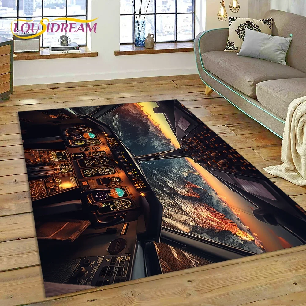 Aircraft Control Cockpit Cabin Spacecraft Dashboard Rug Carpet for Living Room Bedroom,Non-slip Decoration for Sofa Doormat Moto