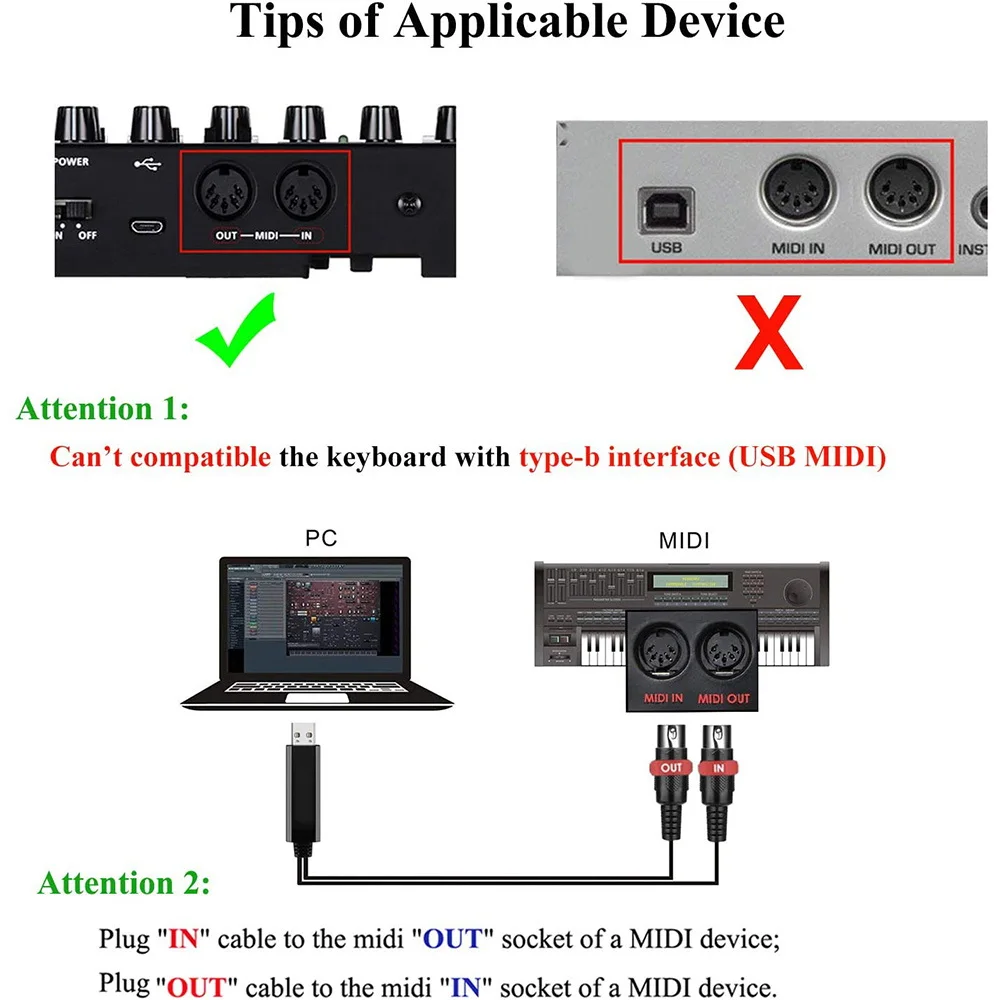 USB-Midi-Kabel konverter USB-Schnitts telle zu In-Out-Midi-Kabel funktioniert für PC-Laptop zu Klavier tastatur im Musikstudio 6,5 Fuß