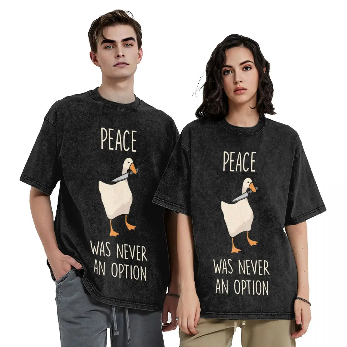 Goose Goose Peace Was Never An Option Washed T Shirts Vintage Short Sleeve Hip Hop T-Shirt Streetwear Tops Tees for Men Women