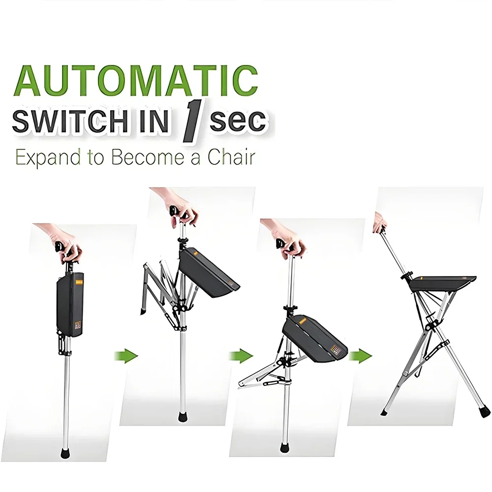 Height Adjustable Foldable Cane Seat One-Click Fold 240 LBS Lightweight Portable Walking Chair Outdoor Hiking Trip For Seniors