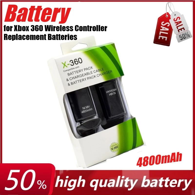 

4800mAh Gamepad Battery Rechargeable Two Battery with Charger Cable for Xbox 360 Wireless Controller Replacement Batteries