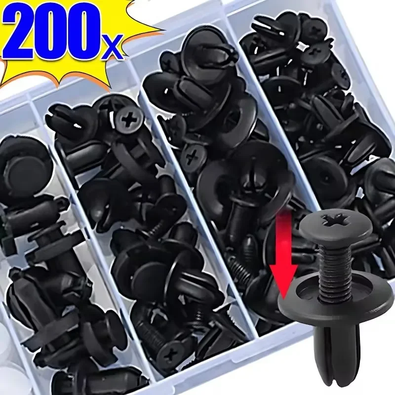 100/200/50pcs 8mm Plastic Fasteners Screws Universal Car Bumper Fender Black Rivets Car Fastener Push Pin Clips Auto Accessories